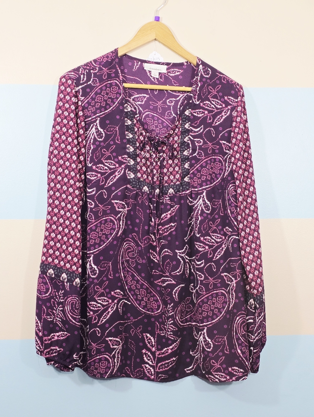 Dressbarn Purple Paisley Peasant Top - Picture 2 of 8